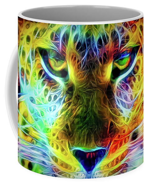 Leopard Coffee Mug featuring the mixed media Wild cat's eyes by Lilia D