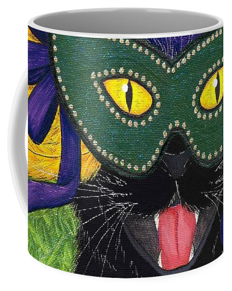Mardi Gras Cat Coffee Mug featuring the painting Wild Mardi Gras Cat by Carrie Hawks