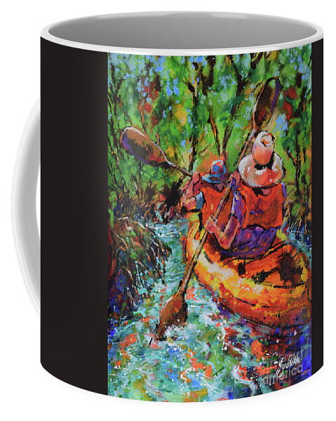 Kayak Coffee Mug featuring the painting Wilderness Kayaking by Jyotika Shroff