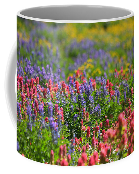 Wildflower Coffee Mug featuring the photograph Wildflower Meadow and Hummingbird by Brett Pelletier