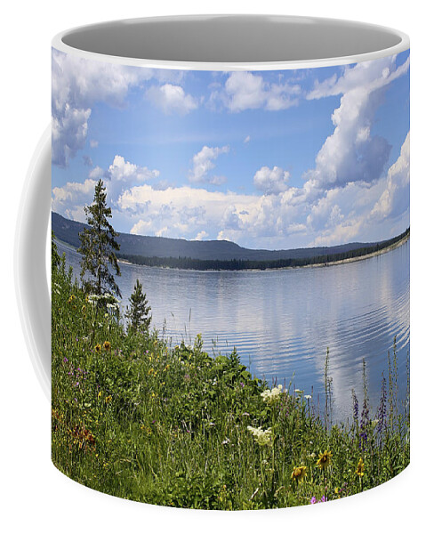 Yellowstone Lake Coffee Mug featuring the photograph Wildflowers at Yellowstone Lake by Teresa Zieba