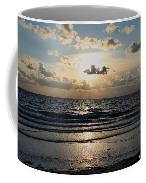 Sunset Coffee Mug featuring the photograph Willet walking along the beach at Sunset by Barbara Bowen