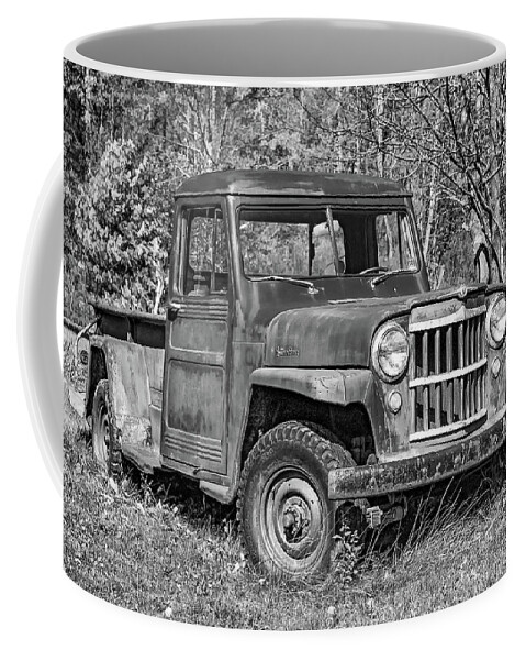 Vehicle Coffee Mug featuring the photograph Willys Jeep Pickup Truck 2 bw by Steve Harrington