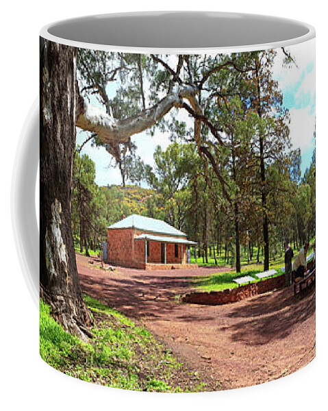 Wilpena Pound Homestead Historical Heritage Flinders Ranges South Australia Australian Landscape Landscapes Pano Panorama Gum Trees Coffee Mug featuring the photograph Wilpena Pound Homestead by Bill Robinson