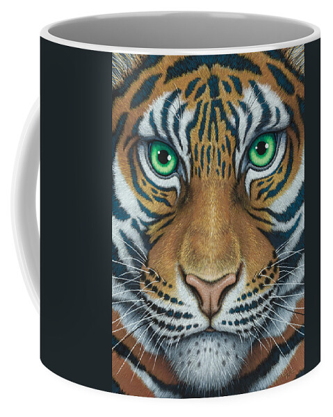 Tiger Coffee Mug featuring the painting Wils Eyes Tiger face by Tish Wynne