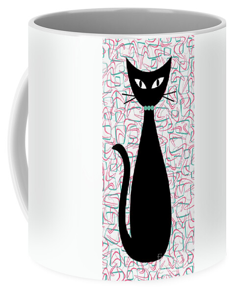 Mid Century Modern Coffee Mug featuring the digital art Boomerang Cat in Aqua and Pink by Donna Mibus