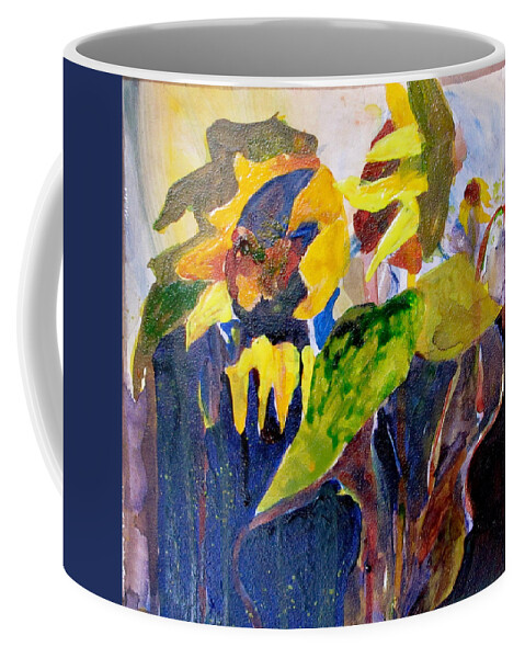 Sunflowers Coffee Mug featuring the painting Wind Blown Sunflowers by Carole Johnson