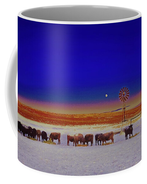 Retro Coffee Mug featuring the photograph Windmill and Cows Night Feed by Amanda Smith