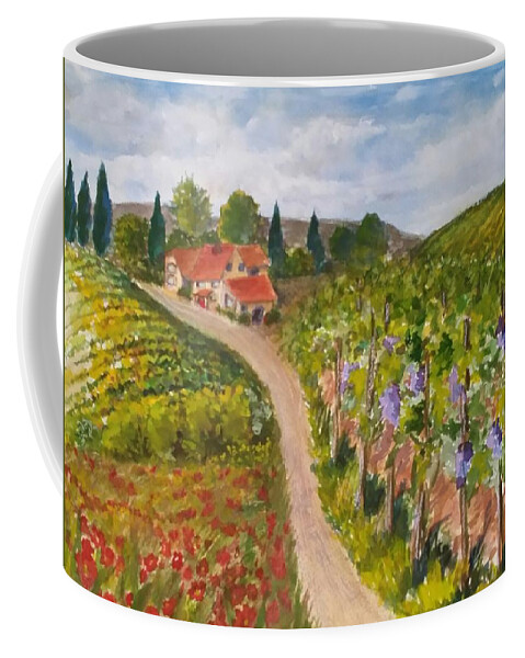 Vineyards Coffee Mug featuring the painting Wine Country Imagined by Cheryl Wallace