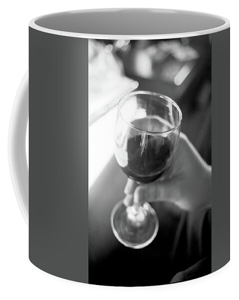 Black And White Coffee Mug featuring the photograph Wine In Hand by Frank DiMarco