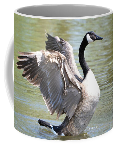Goose Coffee Mug featuring the photograph Wing Flapping by Bonfire Photography