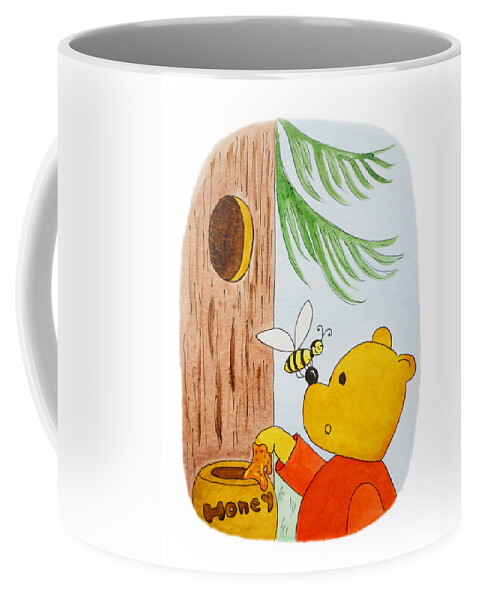Winnie-the-pooh Coffee Mug featuring the painting Winnie The Pooh and His Lunch by Irina Sztukowski
