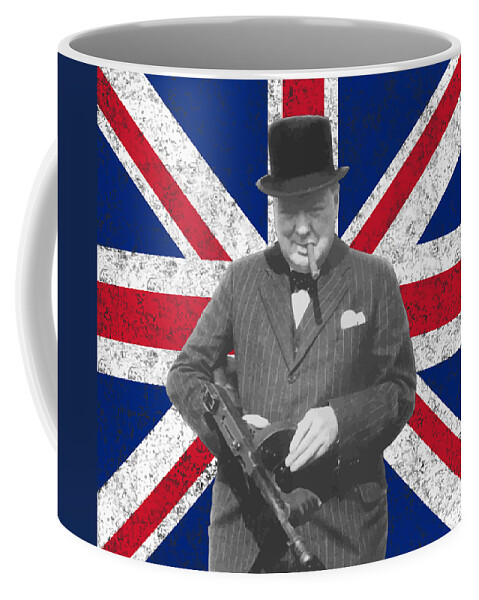 Winston Churchill Coffee Mug featuring the painting Winston Churchill and His Flag by War Is Hell Store