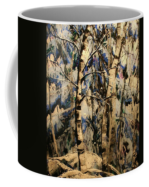 Frozen Coffee Mug featuring the painting Winter Aspen by Marilyn Quigley