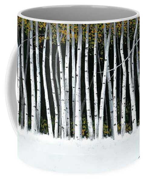 Aspens Coffee Mug featuring the painting Winter Aspens II by Michael Swanson