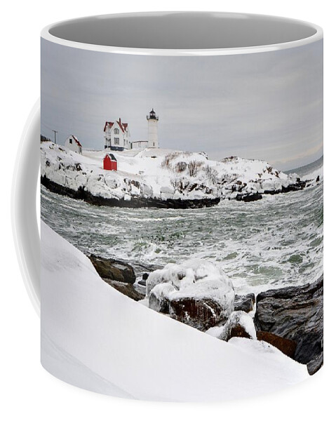 Nubble Lighthouse Coffee Mug featuring the photograph Winter at the Nubble by Steve Brown