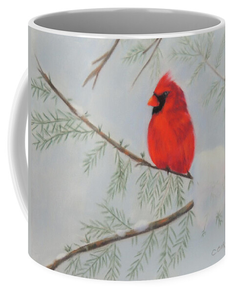 Bird Coffee Mug featuring the pastel Winter Cardinal by Carol Corliss