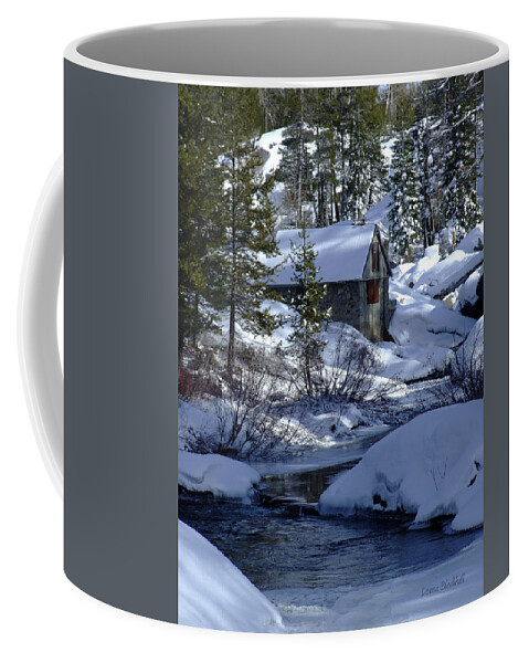 Cottage Coffee Mug featuring the photograph Winter Cottage by Donna Blackhall