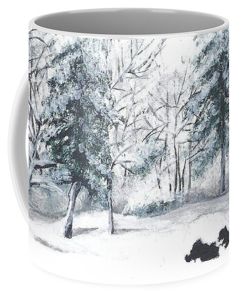 Winter Coffee Mug featuring the painting Winter in Weatogue by Dani McEvoy