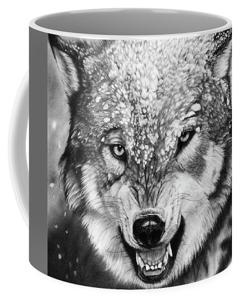 Wolf Coffee Mug featuring the drawing Winter Is Coming by Peter Williams