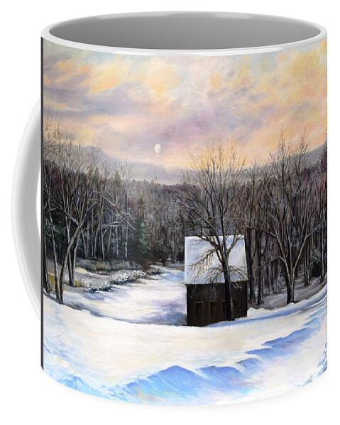 Winter Coffee Mug featuring the painting Winter Moonset In The Berkshires by Eileen Patten Oliver