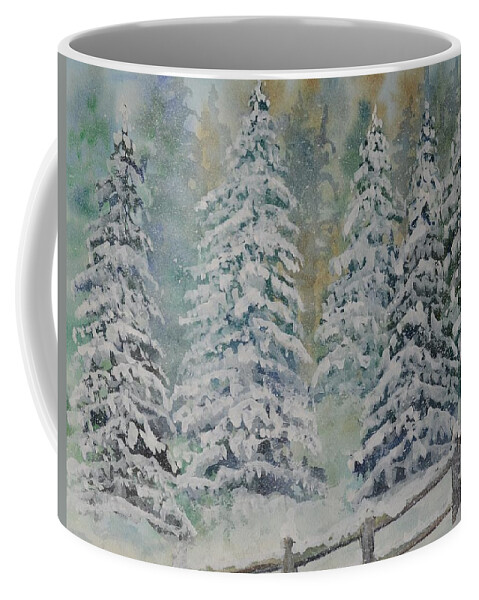 Landscape Coffee Mug featuring the painting Winter Pines by Kellie Chasse