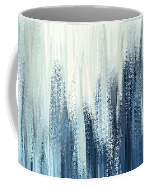 Light Blue Coffee Mug featuring the painting Winter Sorrows - Blue And White Abstract by Lourry Legarde