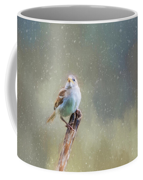 Winter Coffee Mug featuring the photograph Winter Sparrow by Cathy Kovarik