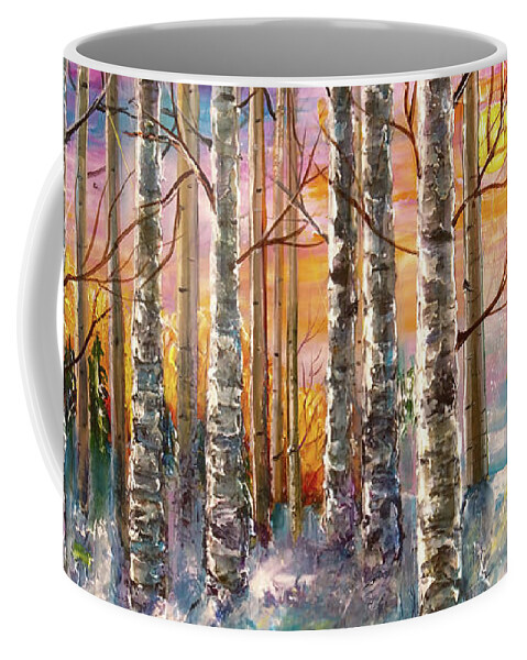 Impressionism Coffee Mug featuring the digital art Dylan's Snowman - Winter Sunset Landscape Impressionistic Painting with palette knife by OLena Art