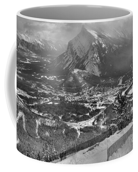 Mt Norquay Coffee Mug featuring the photograph Winter Views From Mt. Norquay Black And White by Adam Jewell