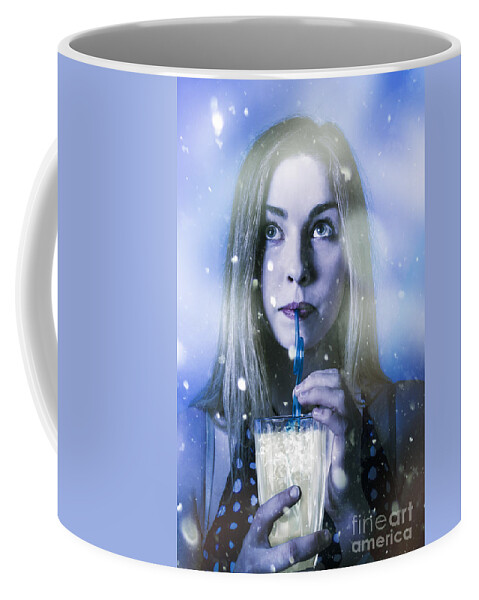 Milkshake Coffee Mug featuring the photograph Winter woman drinking ice cold drink by Jorgo Photography