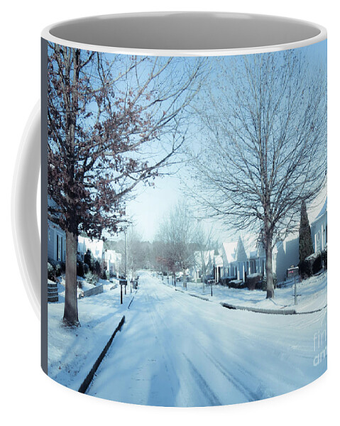 Birch Coffee Mug featuring the photograph Wintry Snow Fall - Georgia by Adrian De Leon Art and Photography