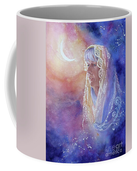 Watercolor Coffee Mug featuring the painting Wisdom of the Waning Moon by Victoria Lisi