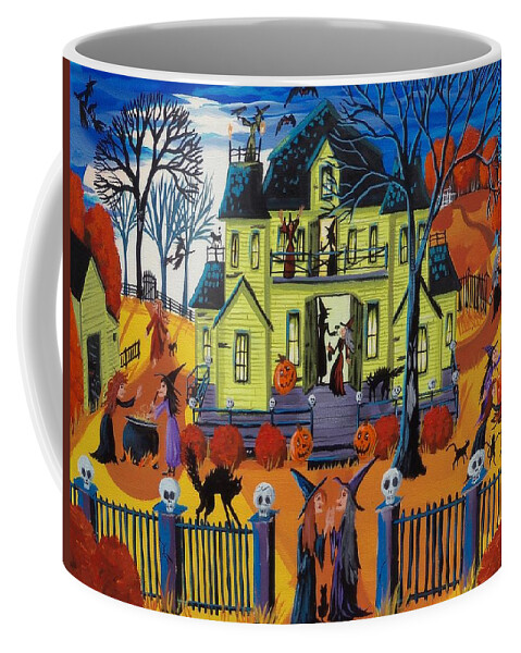 Halloween Coffee Mug featuring the painting Witch Haven - house of witches by Debbie Criswell