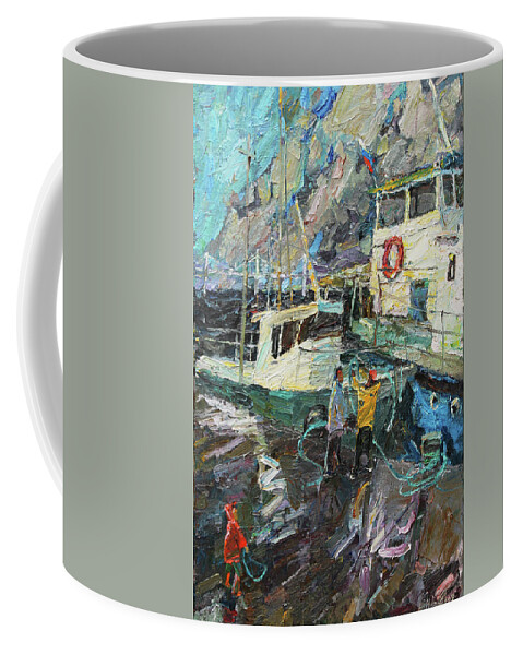 Sea Coffee Mug featuring the painting With the dad by Juliya Zhukova