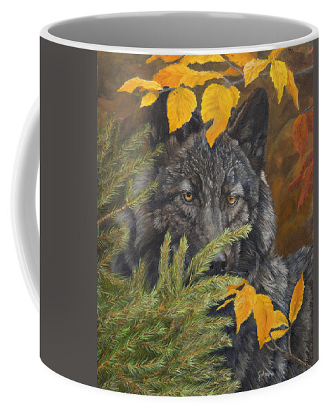 Wolf Coffee Mug featuring the painting Within The Shadows by Johanna Lerwick