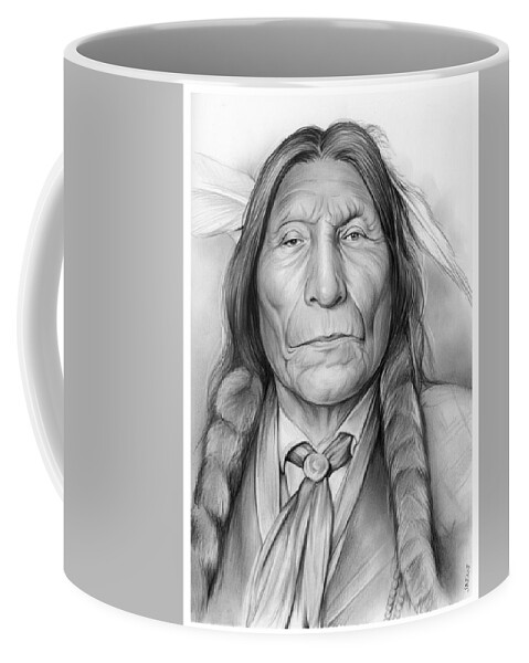 American Indian Coffee Mug featuring the drawing Wolf Robe by Greg Joens