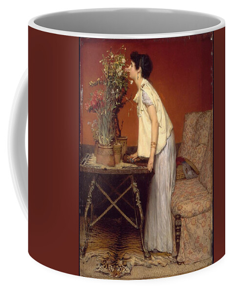 Woman And Flowers Coffee Mug featuring the painting Woman and Flowers by MotionAge Designs