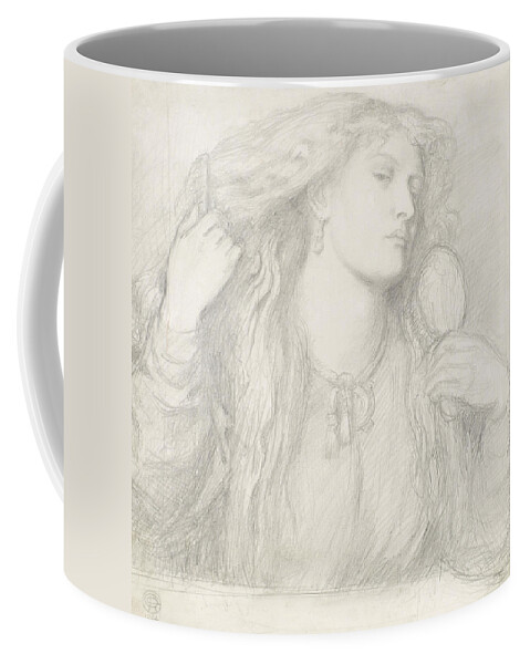 Dante Gabriel Rossetti Coffee Mug featuring the drawing Woman Combing Her Hair, Fanny Cornforth by Dante Gabriel Rossetti