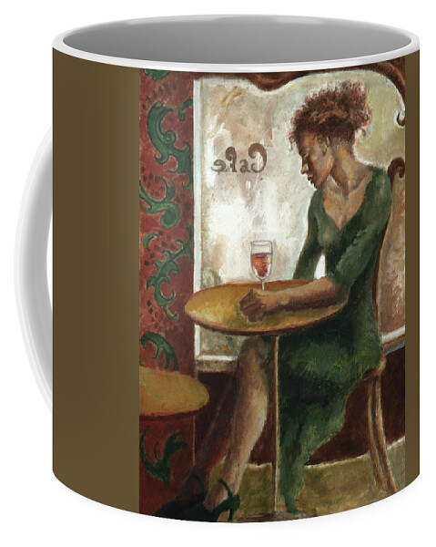 Woman Coffee Mug featuring the painting Woman in a Paris Cafe by Ellen Dreibelbis