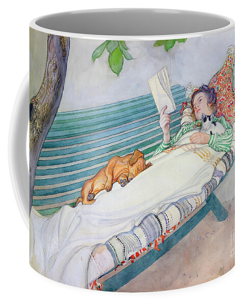 Woman Coffee Mug featuring the painting Woman Lying on a Bench by Carl Larsson