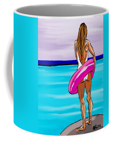 Beach Coffee Mug featuring the digital art Woman With A Float by Michael Kallstrom