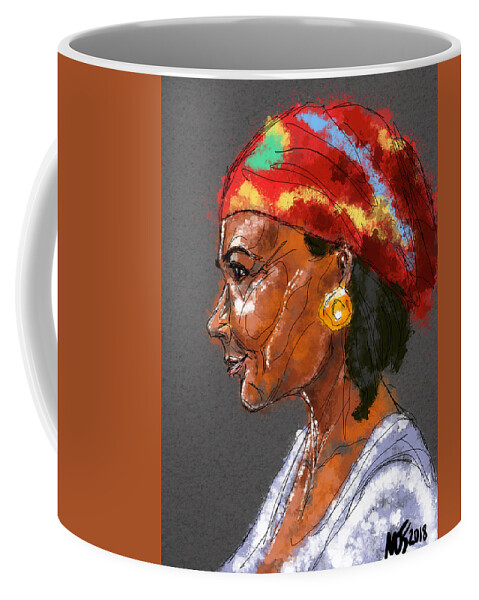 Portrait Coffee Mug featuring the digital art Woman With A Golden Earring by Michael Kallstrom