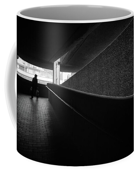 Woman Coffee Mug featuring the photograph Women in the Walkway Shadows Barbican London by John Williams