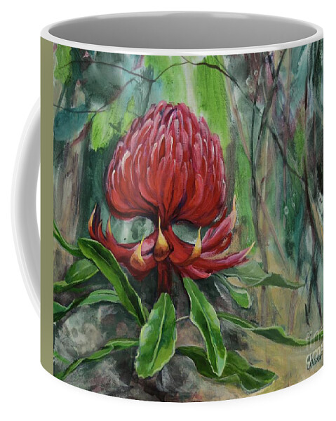 Australian Coffee Mug featuring the painting Wonderful Waratah by Chris Hobel