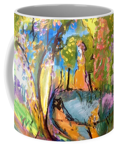 Garden Coffee Mug featuring the painting Wondering in the garden by Judith Desrosiers
