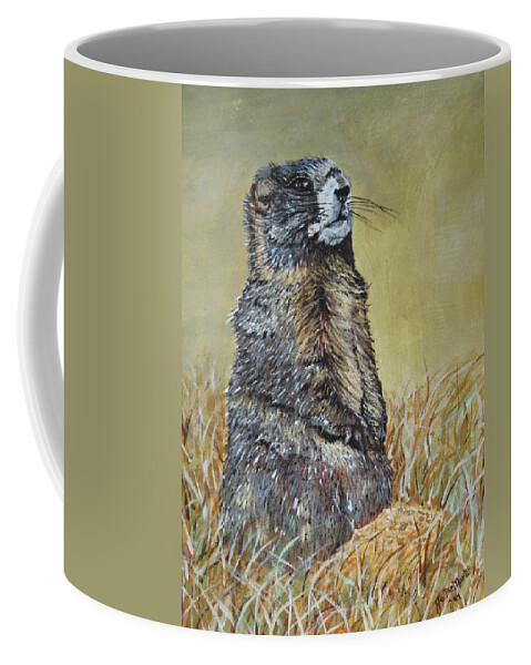 North American Wildlife Coffee Mug featuring the painting Woody by Johanna Lerwick