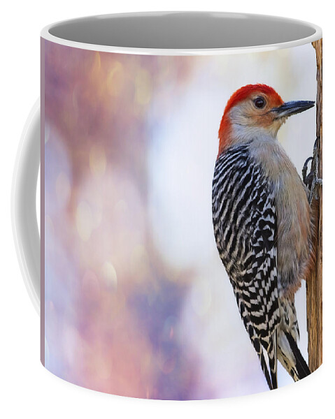 Red-bellied Woodpecker Coffee Mug featuring the photograph Woody On Pink Bokeh by Bill and Linda Tiepelman