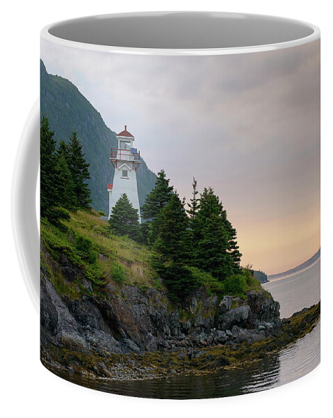Woody Point Coffee Mug featuring the photograph Woody Point Lighthouse - Bonne Bay Newfoundland at Sunset by Art Whitton
