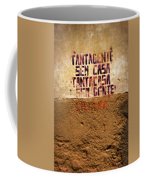 Wall Coffee Mug featuring the photograph Words painted on Yellow Wall by Carlos Caetano